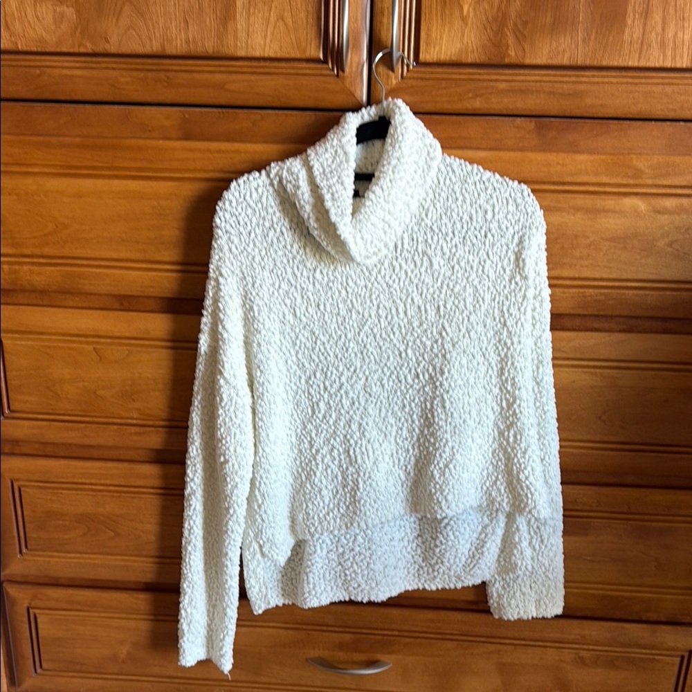 Bobeau Cream Cowl Turtleneck Sweater with Textured Knit